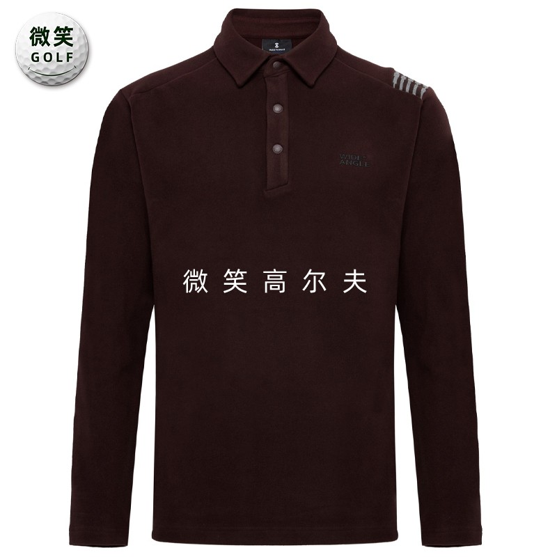 高尔夫男翻领弹力抓绒长袖T恤