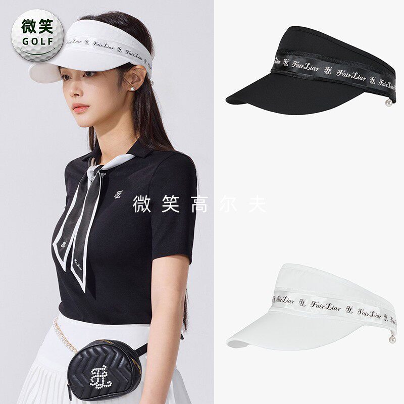 2026夏款韩国代购FairLiar订珠丝带高尔夫球帽女士防晒遮阳空顶帽图片