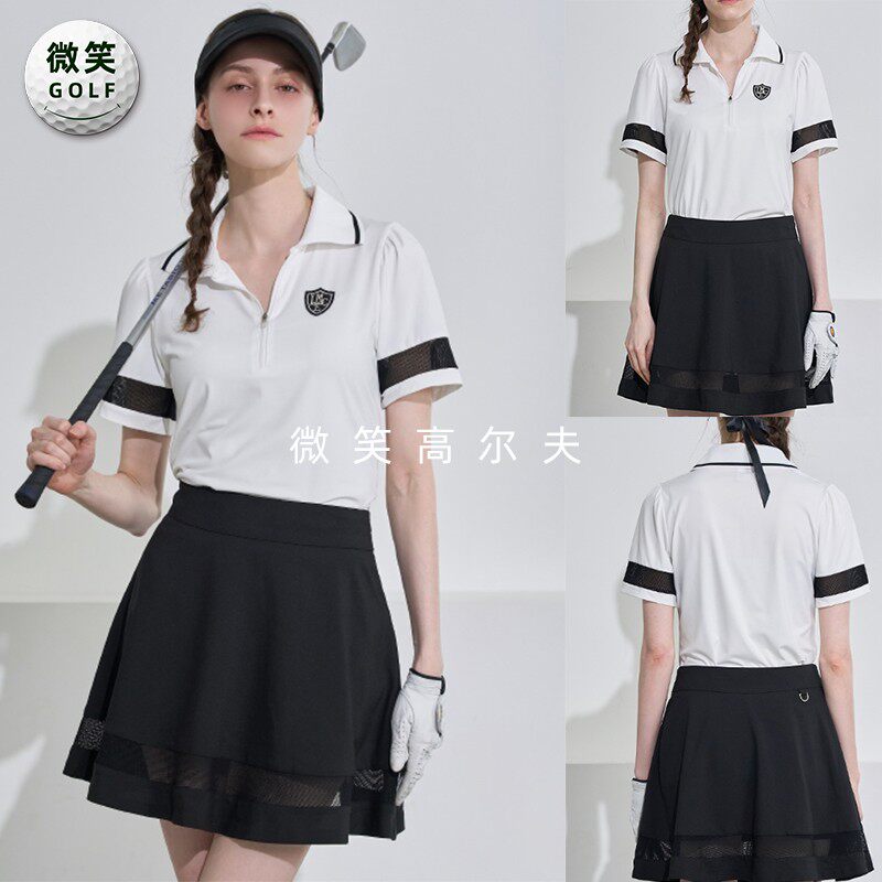 特价2026夏韩国代购镂空时尚高尔夫球服女士运动短袖T恤短裙套装