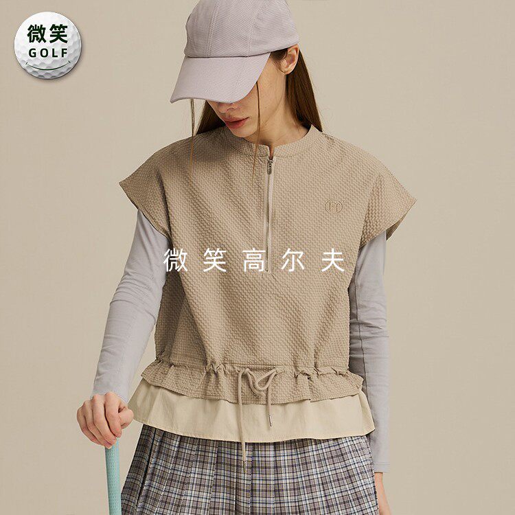 特价2025春新款韩国代购收腰百搭高尔夫球服女士防风马甲背心GOLF