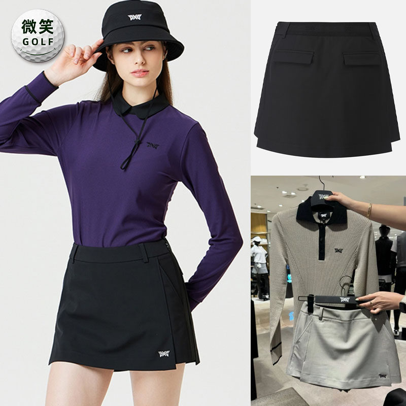 高尔夫女松紧腰开叉裹身运动短裙