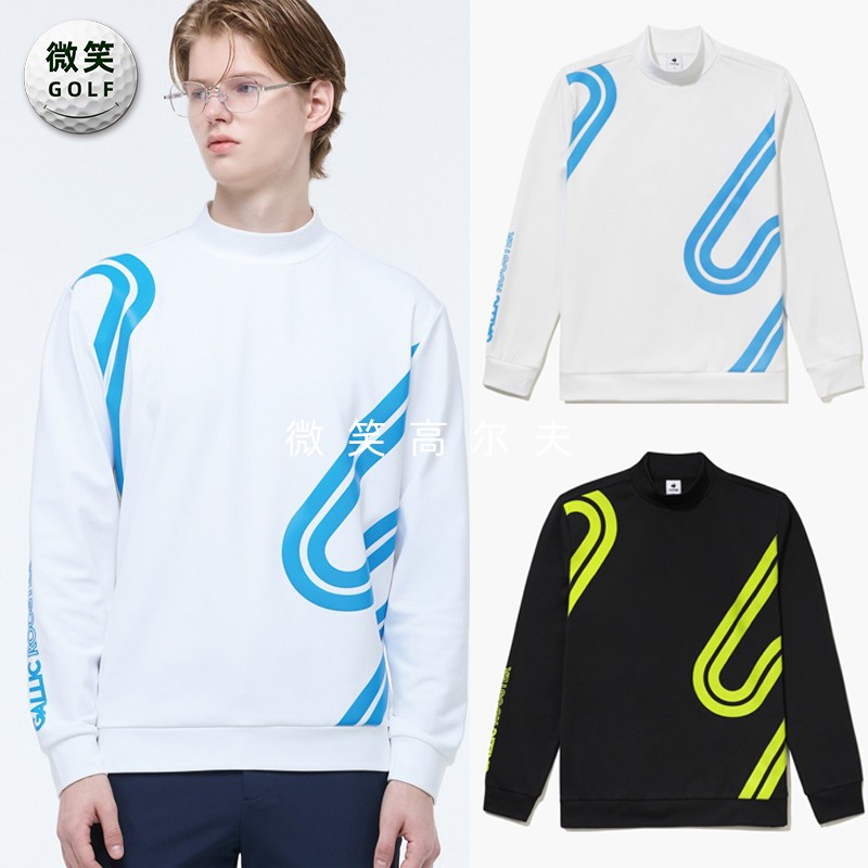 高尔夫男立领口袋运动长袖T恤衫