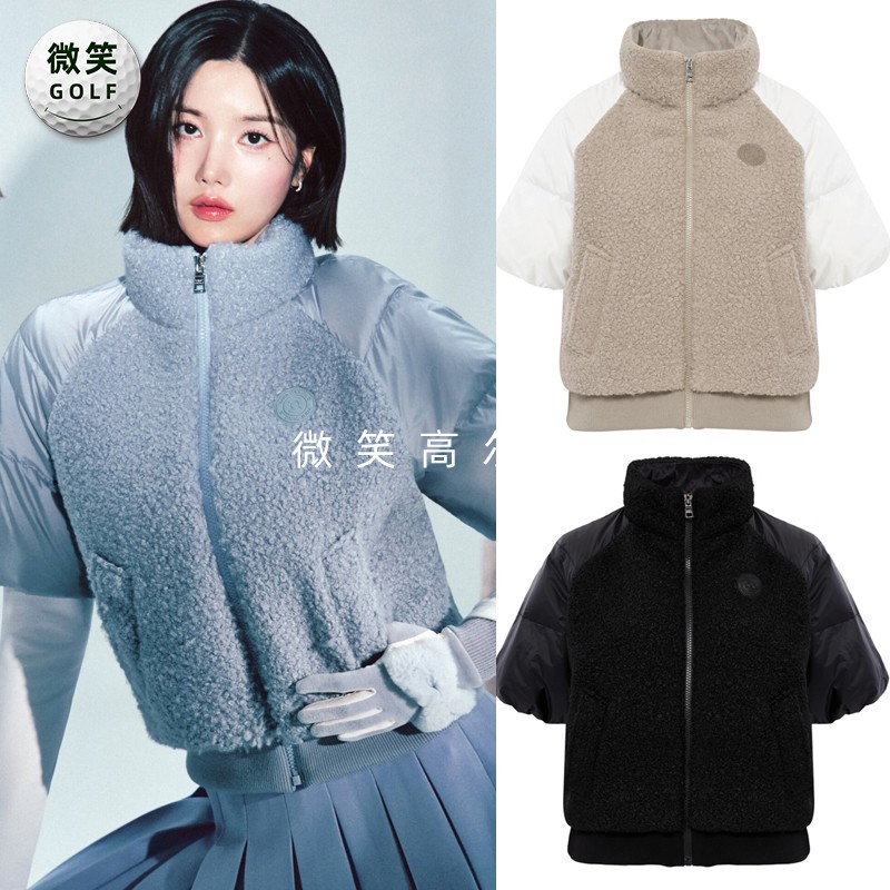高尔夫女高领毛绒短袖羽绒服棉服