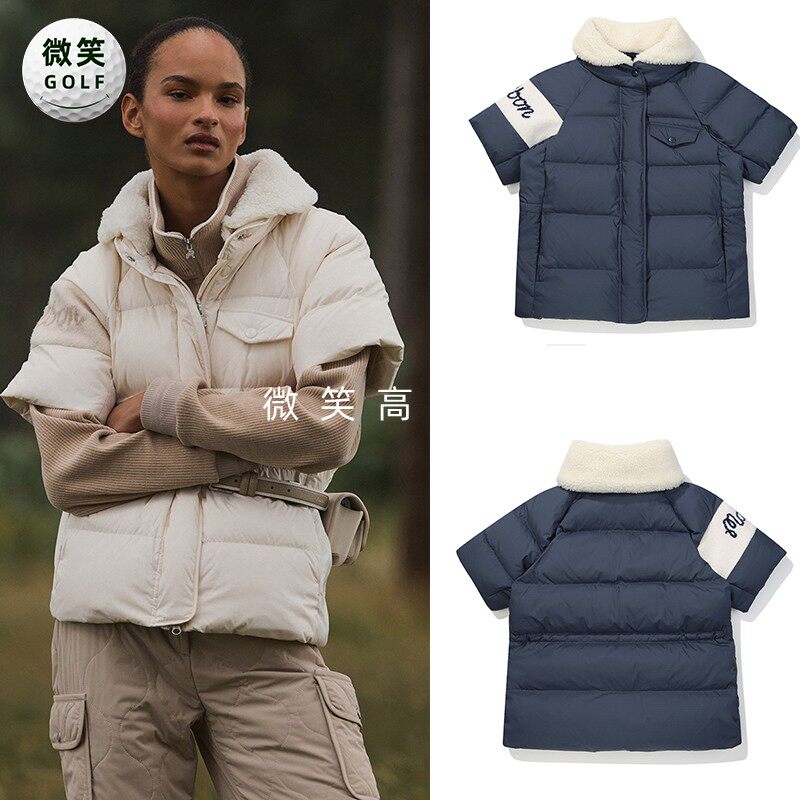 2025冬季新款韩国代购翻领保暖高尔夫球服女士时尚百搭短袖羽绒服