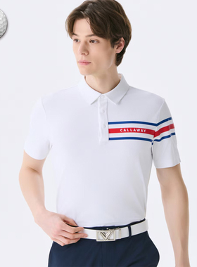 2025夏新韩国代购CALLAWA*高尔夫男翻领条纹凉感透气运动短袖T恤