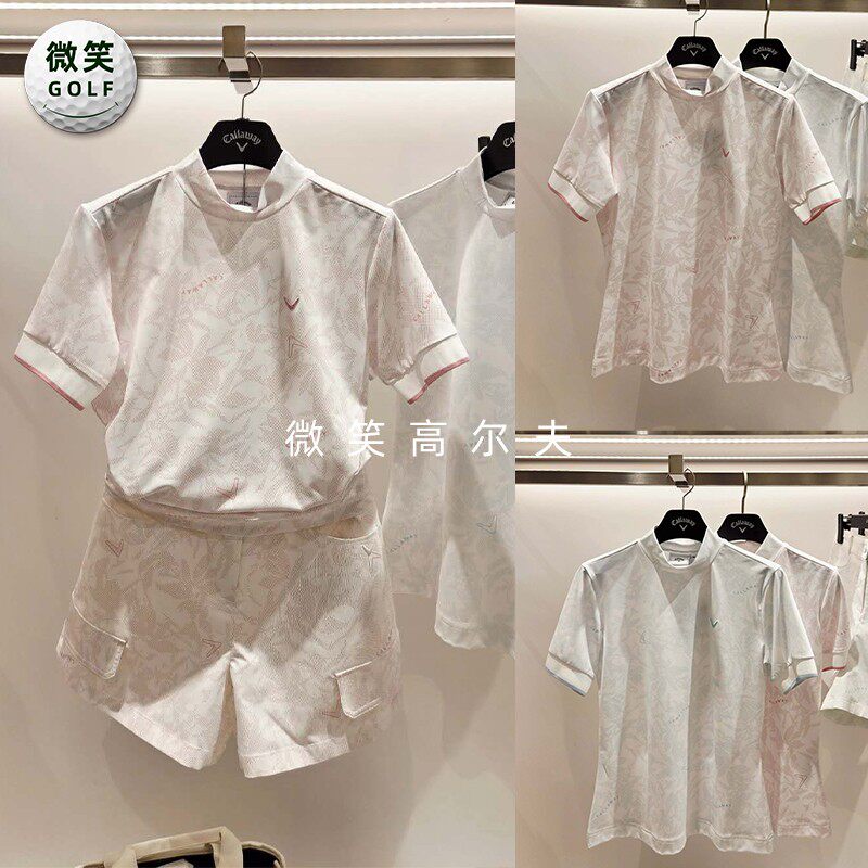 2026夏韩国代购CALLAWAY高领印花高尔夫球服女士冷感修身短袖T恤