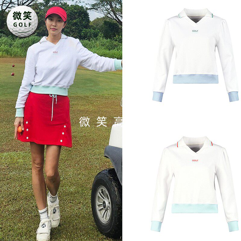 特价2026冬新款韩国代购线条配色高尔夫球服女士短款休闲长袖T恤