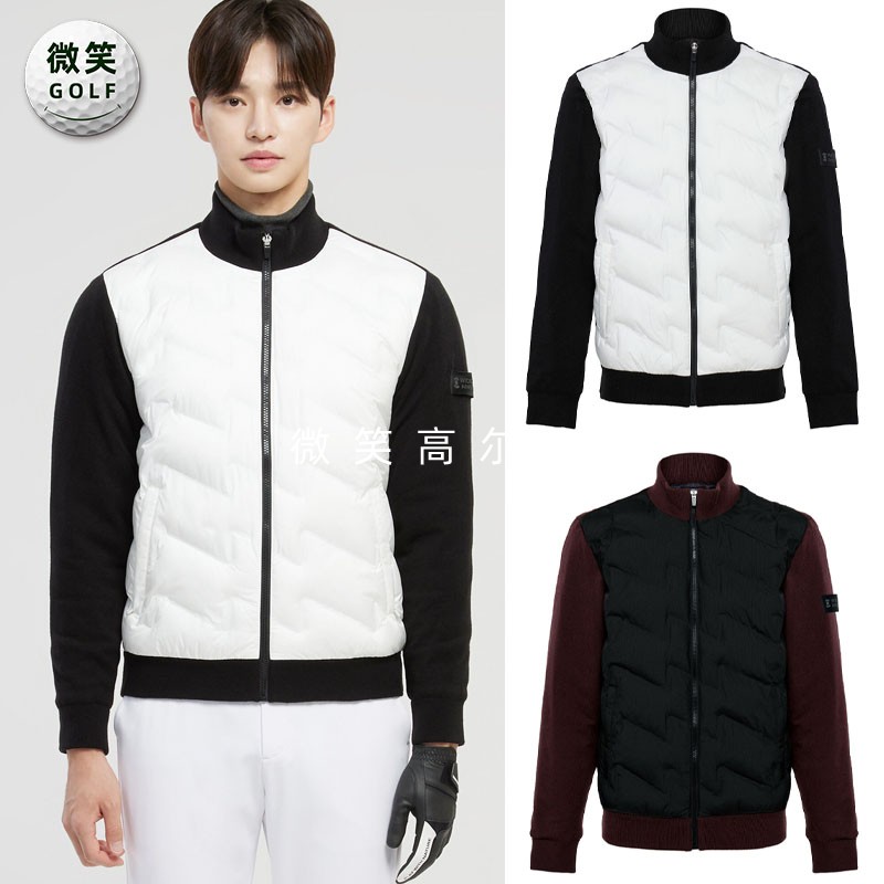 高尔夫男棉服拼接防风羊毛开衫