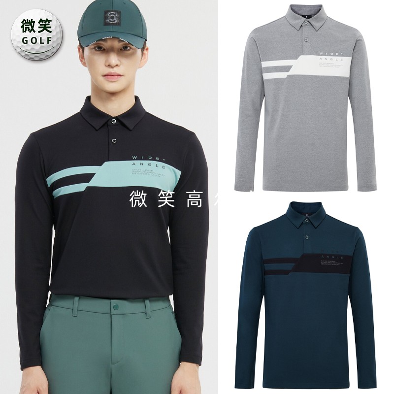 高尔夫男翻领弹力保暖长袖T恤