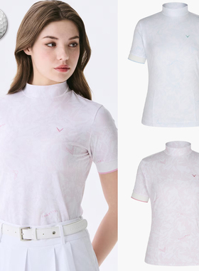 2025夏新韩国代购CALLAWA*高尔夫女立领印花凉感透气运动短袖T恤