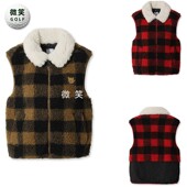 WAAC毛绒保暖高尔夫球服女士格子马甲坎肩 韩国代购 2025冬季 新款