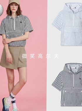 2026夏新款韩国代购WAAC宽松休闲高尔夫球服女士条纹连帽短袖T恤