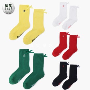2026春新品韩国代购MUNSINGWEAR高尔夫女蝴蝶结彩色中筒运动球袜