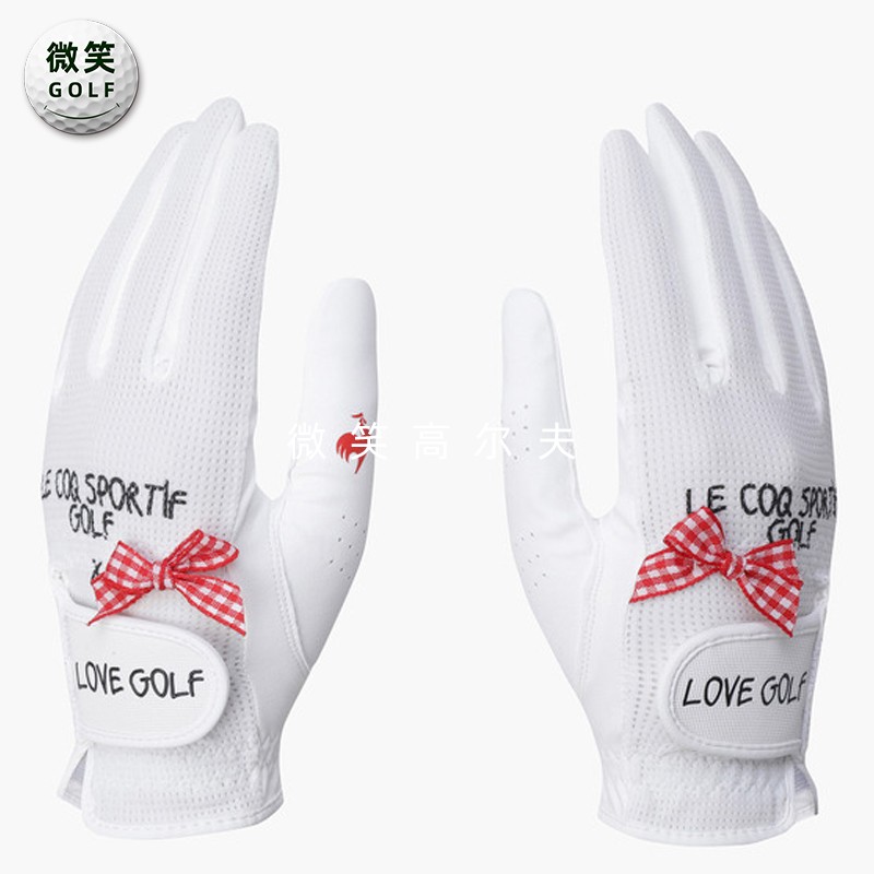 高尔夫网状蝴蝶结运动双手手套女