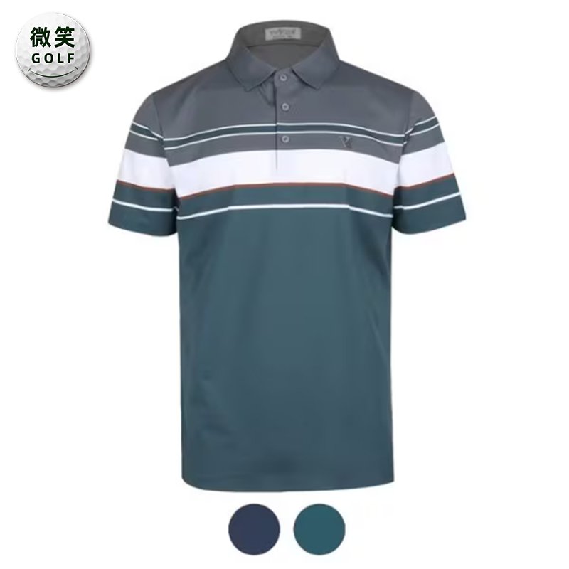 特价2025夏新款韩国代购条纹配色高尔夫球服男士冷感短袖T恤GOLF