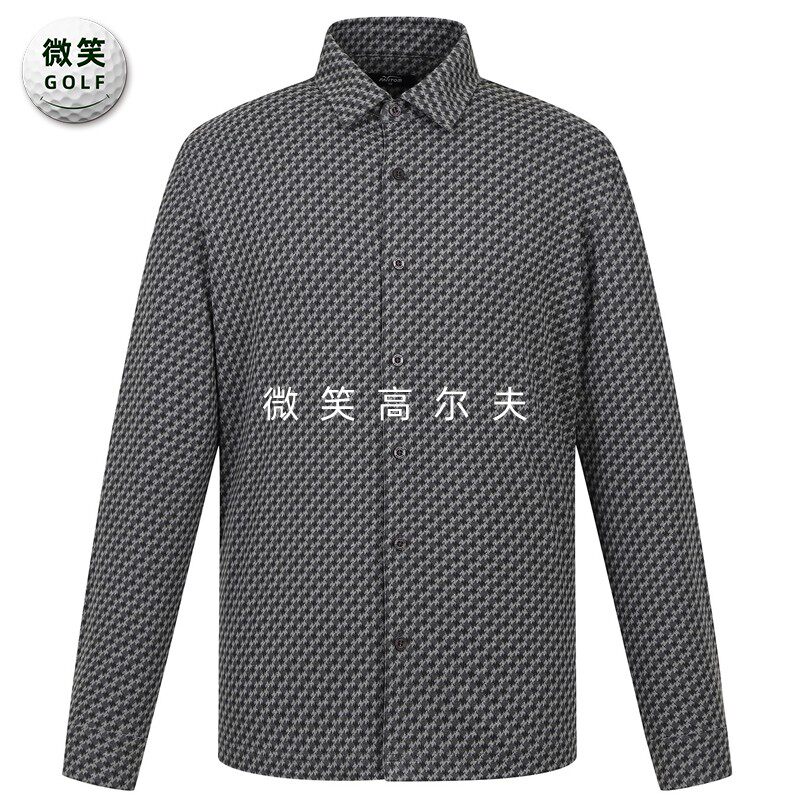 高尔夫男士翻领图案抓绒长袖衬衫