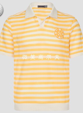 2025夏新品韩国代购GFOR*高尔夫男士翻领条纹网眼透气运动短袖T恤