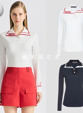 2025夏新韩国代购GFOR*高尔夫女翻领柔软吸湿快干运动长袖针织衫