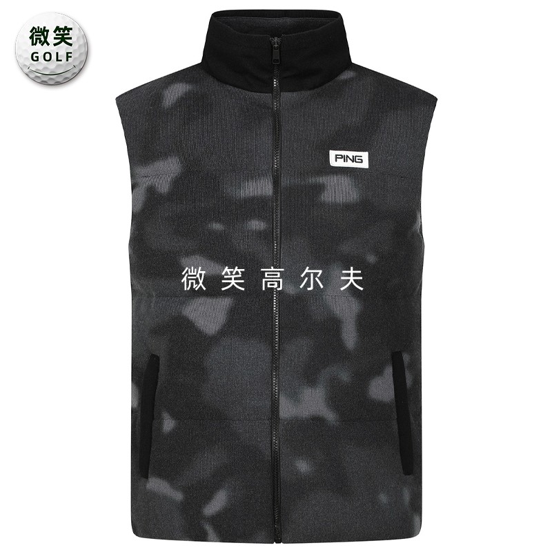 高尔夫男士迷彩防风针织羽绒马甲