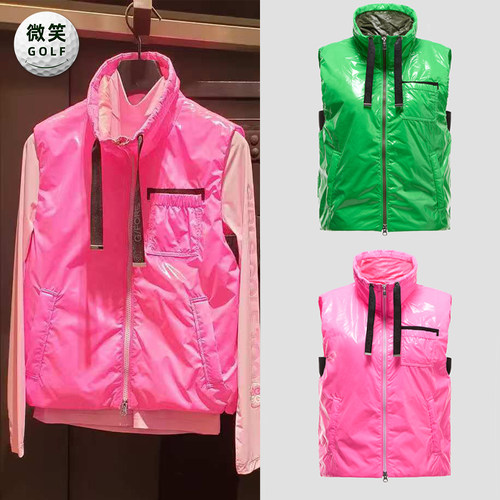 高尔夫女高领运动无袖棉马甲背心