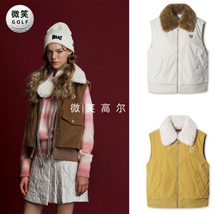 2025冬季新款韩国代购WAAC毛绒翻领高尔夫球服女士防寒保暖马甲