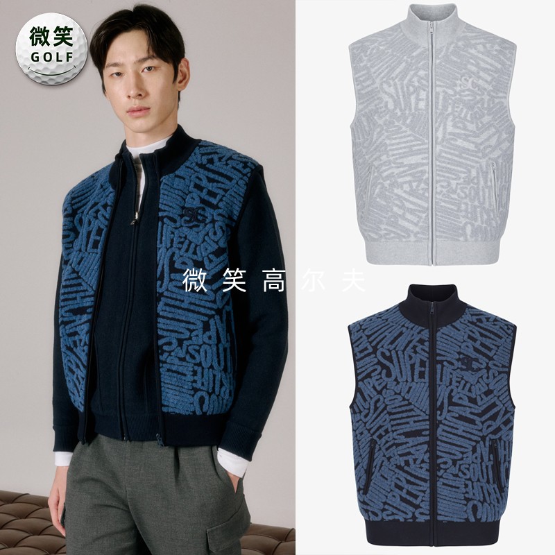 高尔夫男拉链图案羊毛针织马甲