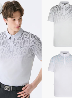 2025夏新品韩国代购CALLAWA高尔夫男翻领渐变印花透气运动短袖T恤