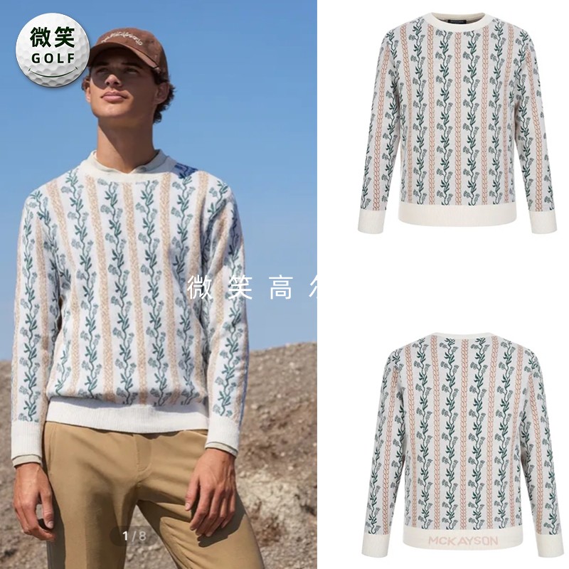 特价2025冬季新款韩国代购圆领提花高尔夫球服男士保暖羊毛针织衫