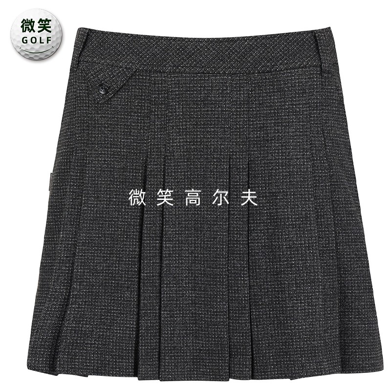 高尔夫女松紧腰格纹百褶运动短裙