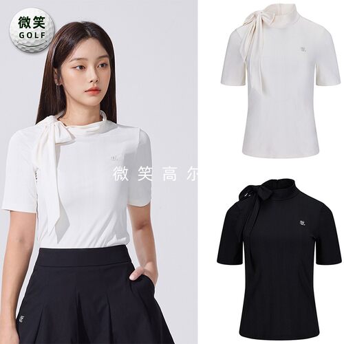 2026夏款韩国代购FairLiar蝴蝶结高领高尔夫服装女士时尚短袖T恤