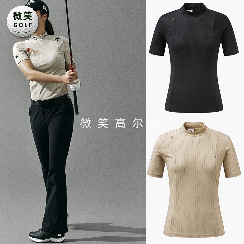 2026夏季新款韩国代购高级提花高尔夫球服女士半高领透气短袖T恤