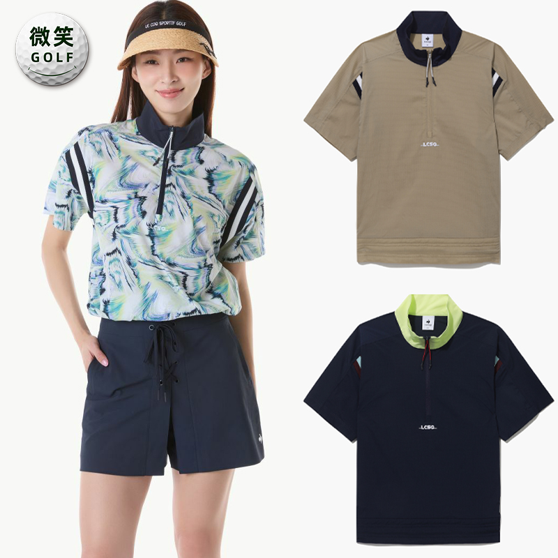 女高尔夫立领半拉链运动短袖T恤