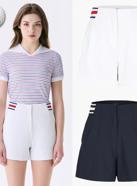 2025夏新品韩国代购CALLAWA*高尔夫球裤女士条纹松紧腰运动短裤