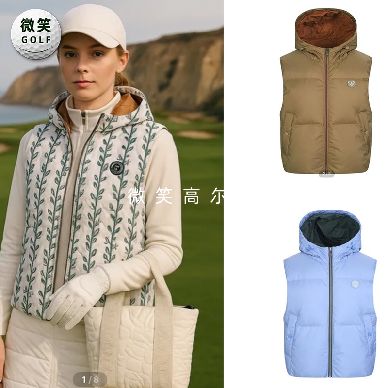 特价20025冬季新款韩国代购加厚连帽高尔夫球服女士鹅绒马甲背心