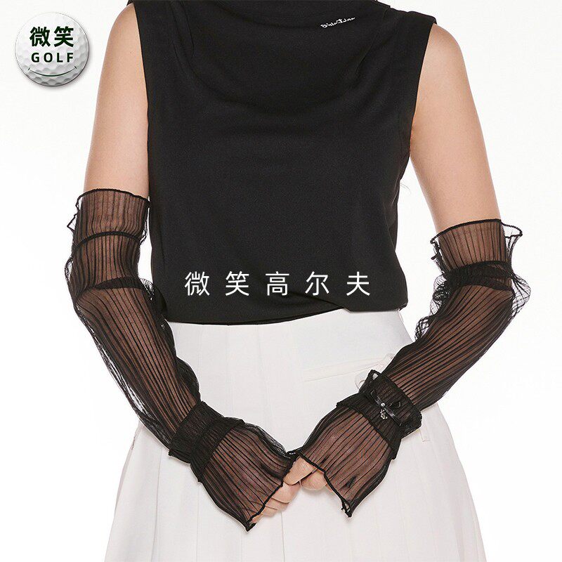 2026夏季新款韩国代购FairLiar蝴蝶结褶皱高尔夫臂套女士防晒袖套图片