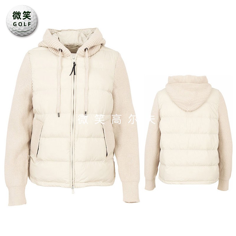特价2025冬款韩国代购轻质拼接针织高尔夫球服女士连帽羽绒服夹克