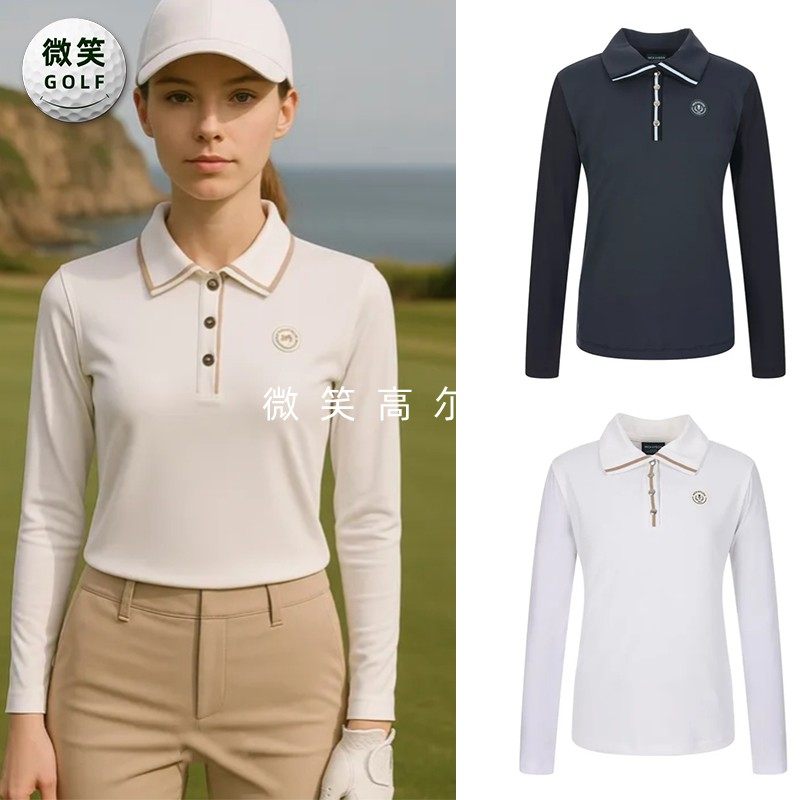 特价2026春新款韩国代购翻领运动透气高尔夫球服女士户外长袖T恤