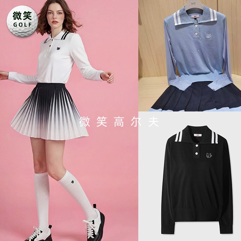 2026春新款韩国代购WAAC时尚翻领高尔夫球服女士运动透气长袖T恤