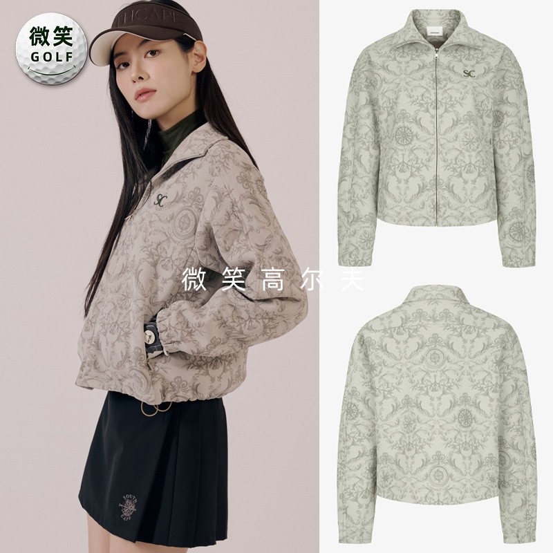 高尔夫女高领图案防风运动外套