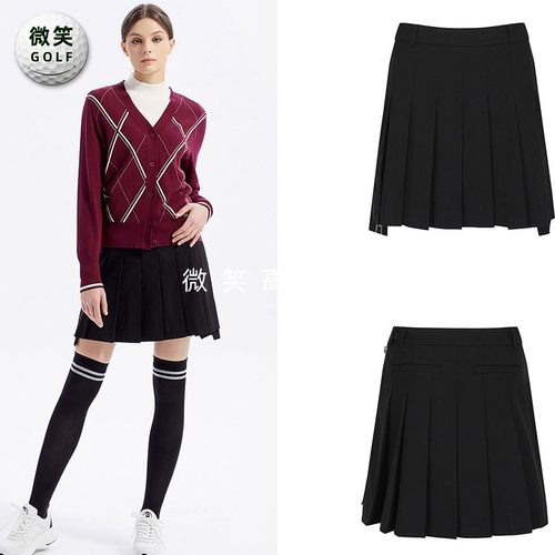 特价2026春韩国代购TORBIST纯色复古高尔夫球服女士百褶半身短裙