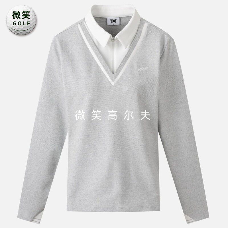 2025秋冬新品韩国代购PXG高尔夫女层叠翻领半拉链舒适运动长袖T恤