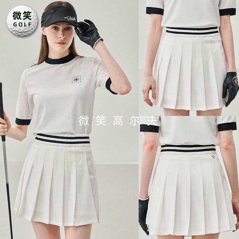 特价2026夏季新款韩国代购条纹弹力高尔夫球服女士显瘦百褶裙短裙
