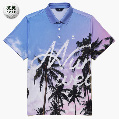 高尔夫男翻领图案透气短袖T恤