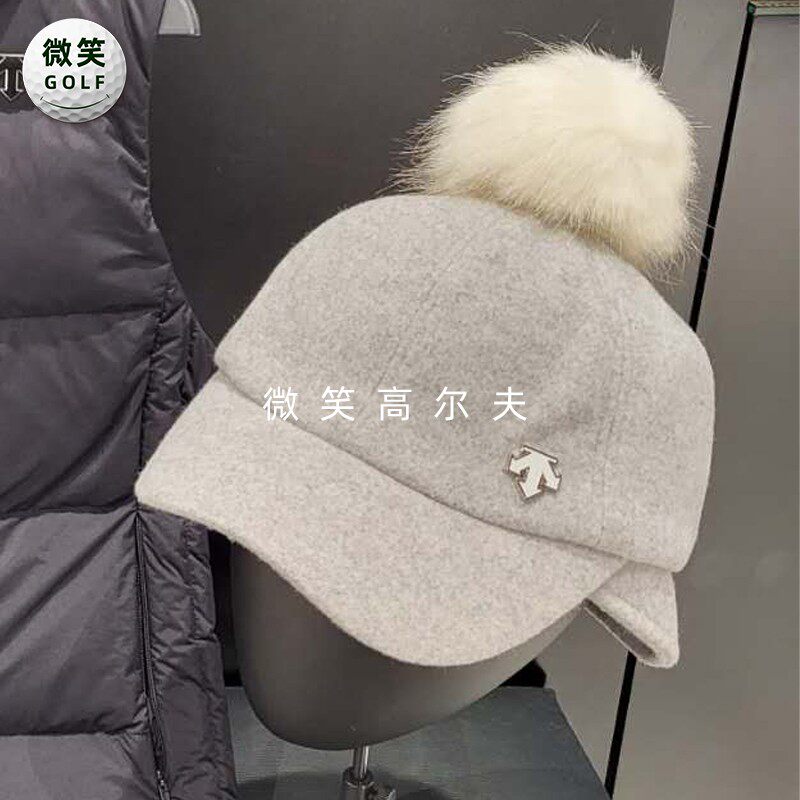 女高尔夫毛球护耳保暖毛呢运动帽