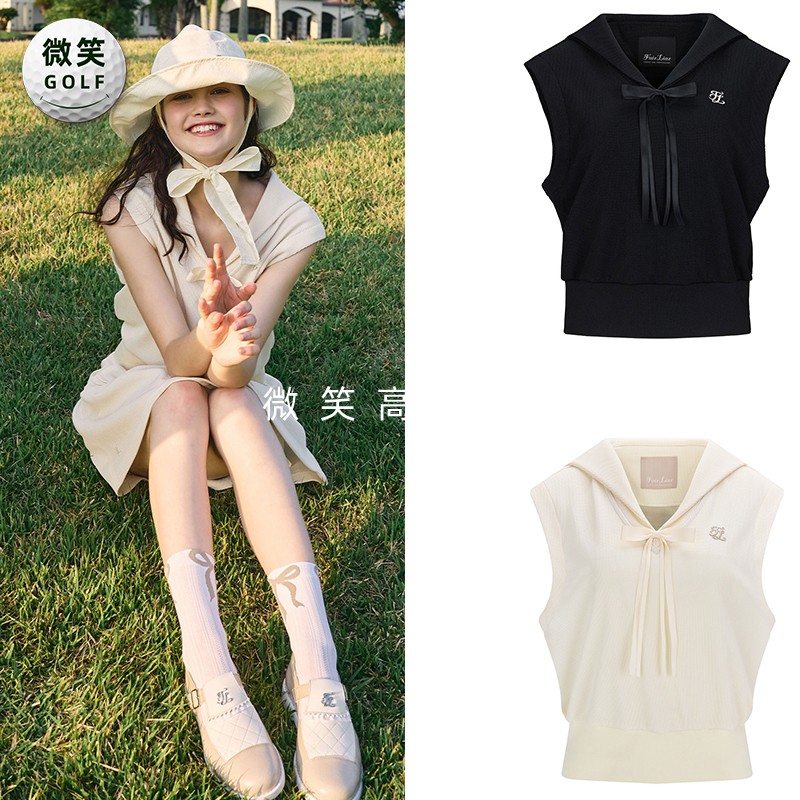 2026夏韩国代购FairLiar华夫格宽松高尔夫服装女士蝴蝶结无袖T恤