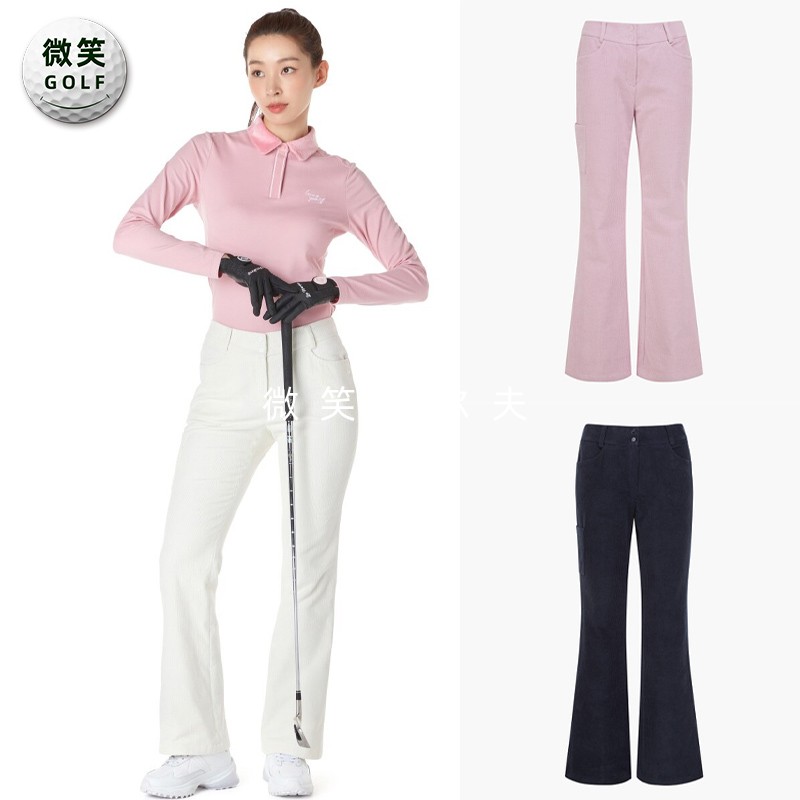 女高尔夫灯芯绒微喇修身运动长裤