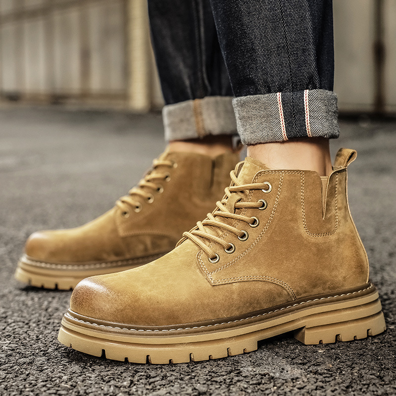 日本进口秋季新款真皮潮流马丁靴男鞋绒面休闲鞋百搭英伦风中帮短