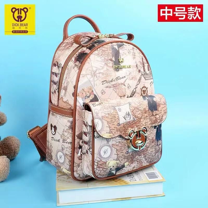 迪克熊2026新款双肩包小熊书包中号韩版休闲运动女背包卡通学生包