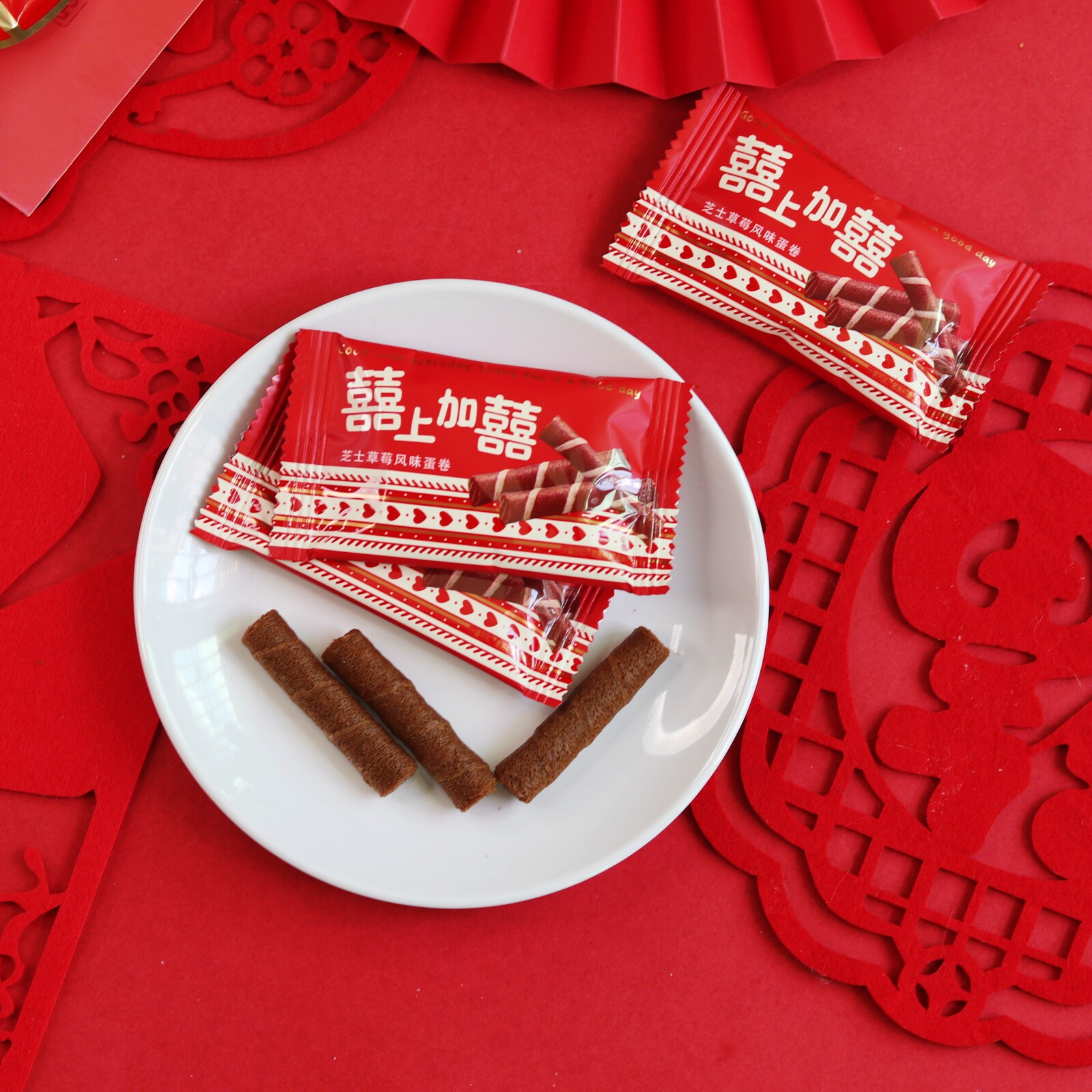 阿Q熊芝士草莓味蛋卷老式鸡蛋卷结婚满月周岁喜饼国风休闲零食品