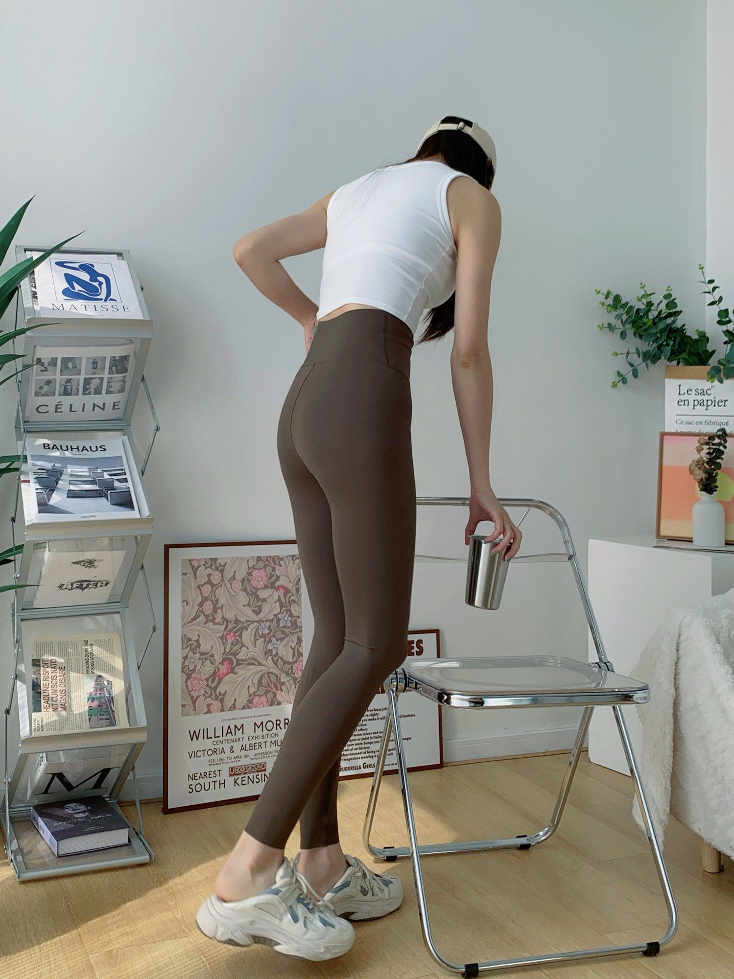 阿瑞家 运动健身时髦风 高腰收腹无前档线不显三角区高弹瑜伽长裤